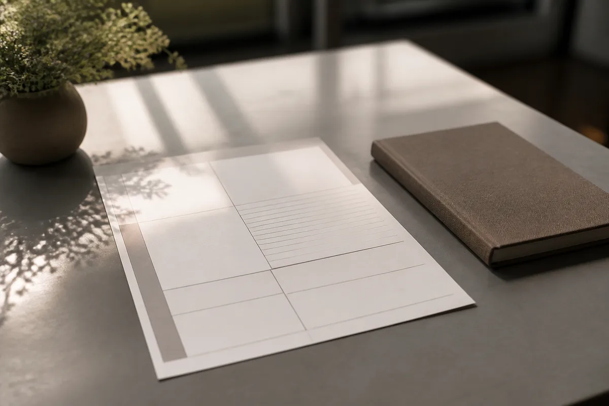 Devis de reportage photo posé sur une table avec un carnet